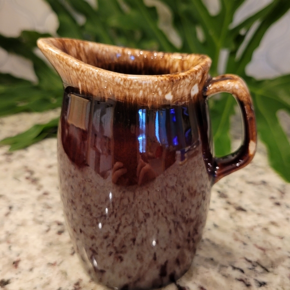 Vintage Brown Drip Glaze Oven Proof USA Pottery Small Pitcher Chip on Handle - Picture 2 of 8